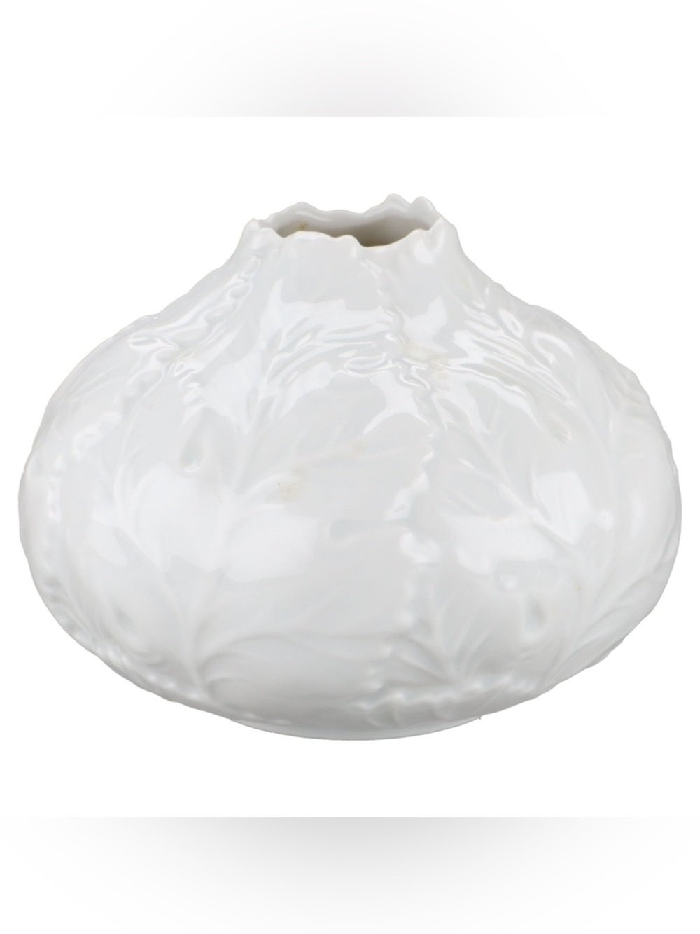 Vintage Fürstenberg West Germany White Porcelain Textured Leaf Bud Vase